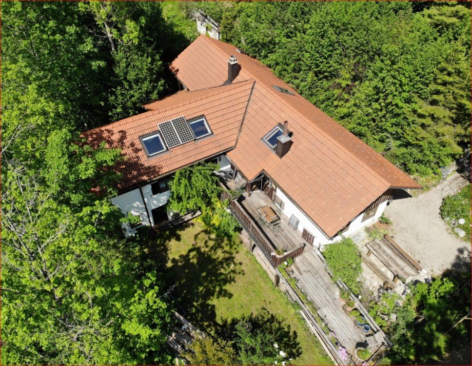 Drohnenansicht Gesamtobjekt mit Wald Haus Nesselwang