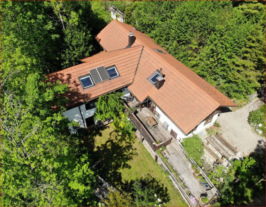 Drohnenansicht Gesamtobjekt mit Wald Haus Nesselwang